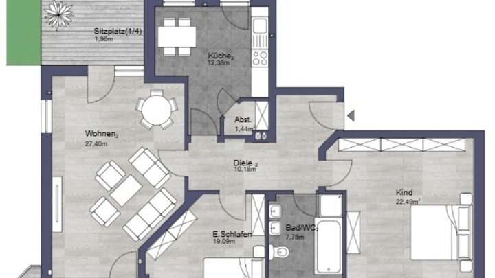 3-Zimmer-Gartenwohnung mit Balkon, Terrasse, Fernblick und Garage