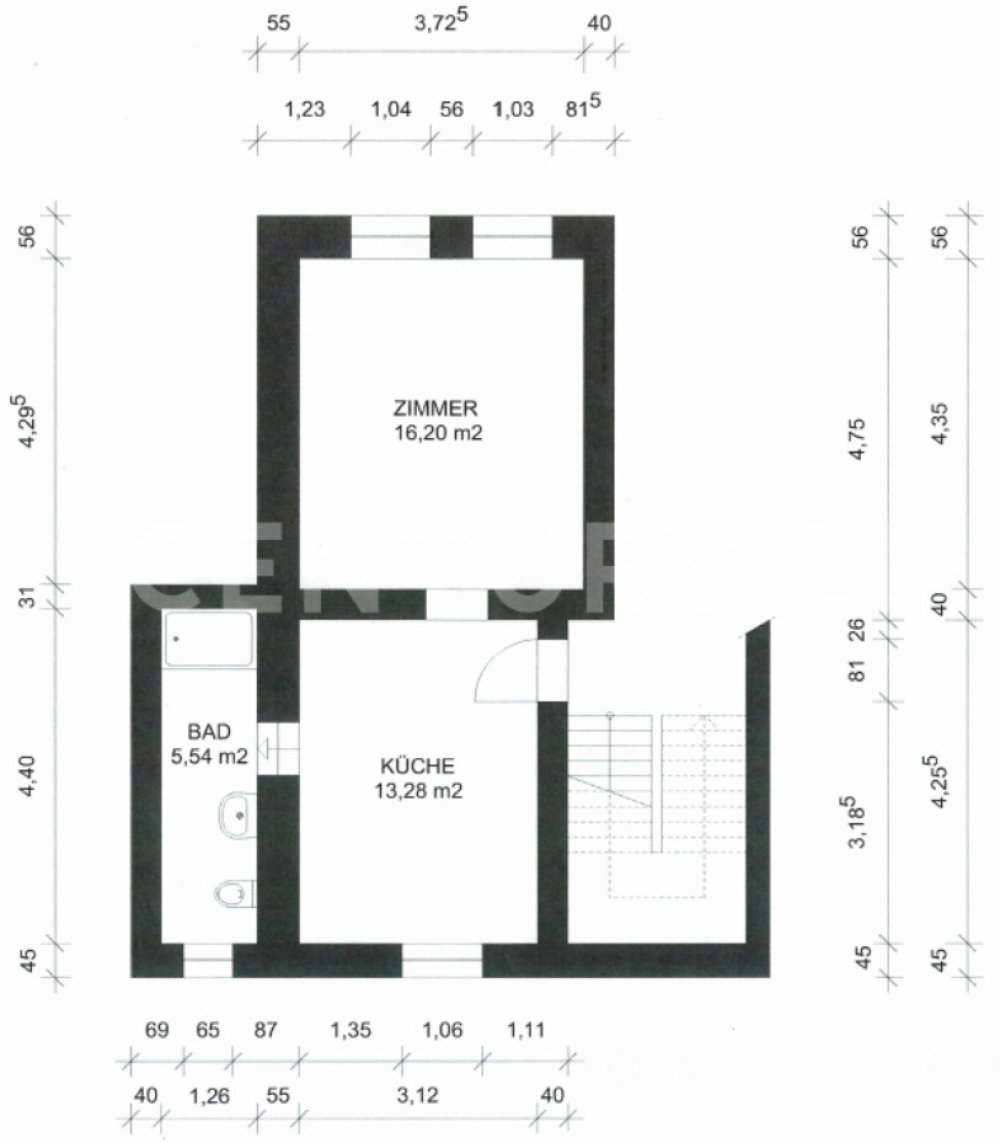 Grundriss der Wohnung EG rechts 2 ZKB