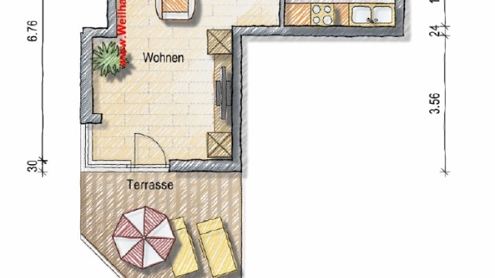 Renoviert, mit Sonnenterrasse und Einbauküche --neues BAD mit Fenster--