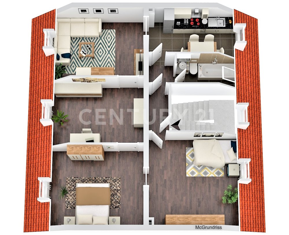 3D Grundriss der Dachgeschoss Wohnung