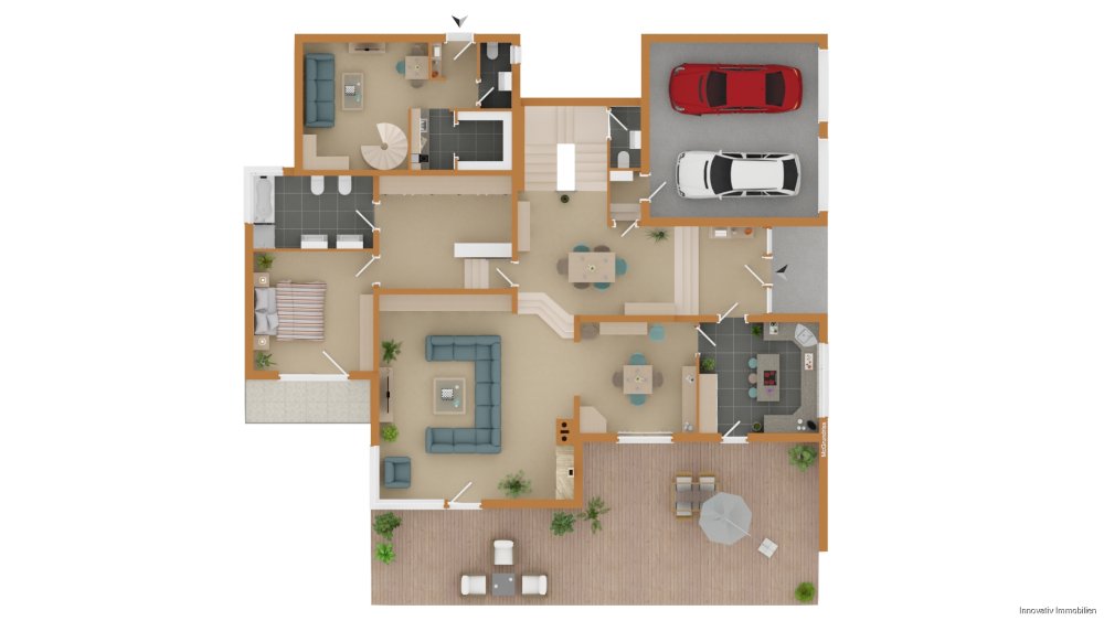 Grundriss EG ( Einliegerwohnung 1.Etage links oben zu sehen )