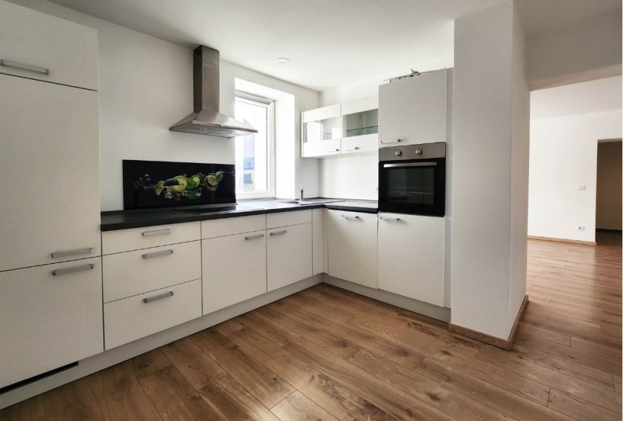 Moderne Einbauküche im Mietpreis inbegriffen - Blick ins Wohnzimmer