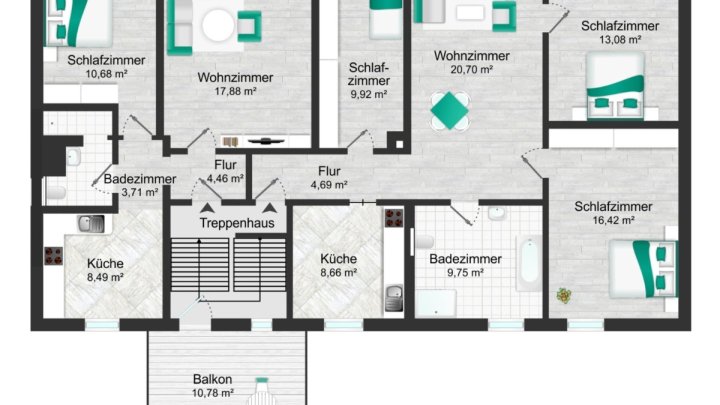 8% Rendite: Komplett renoviertes, freistehendes 4-Familienhaus mit Garten, Garage und Stellplätzen