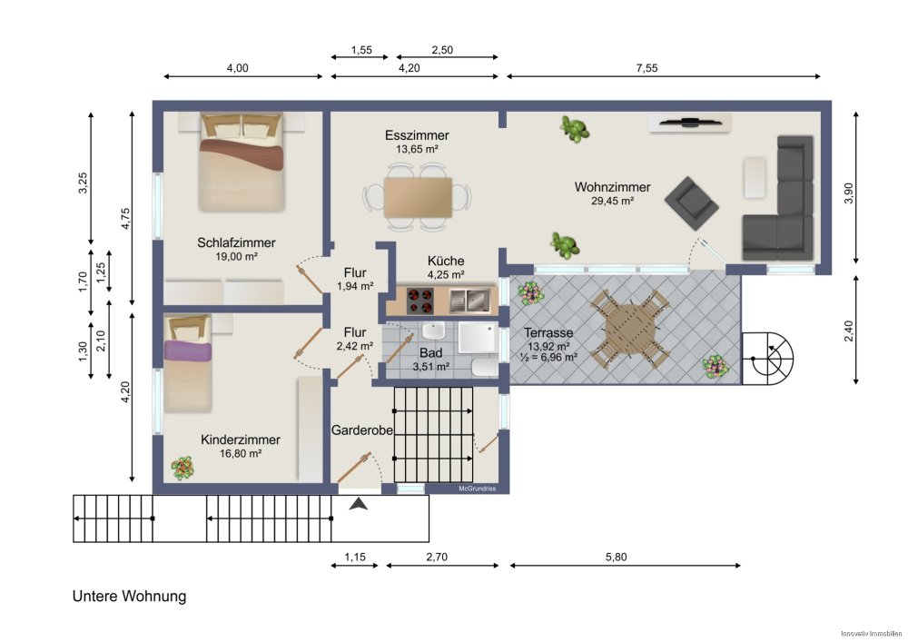 Grundriss Wohnung EG (Möblierung abweichend) 