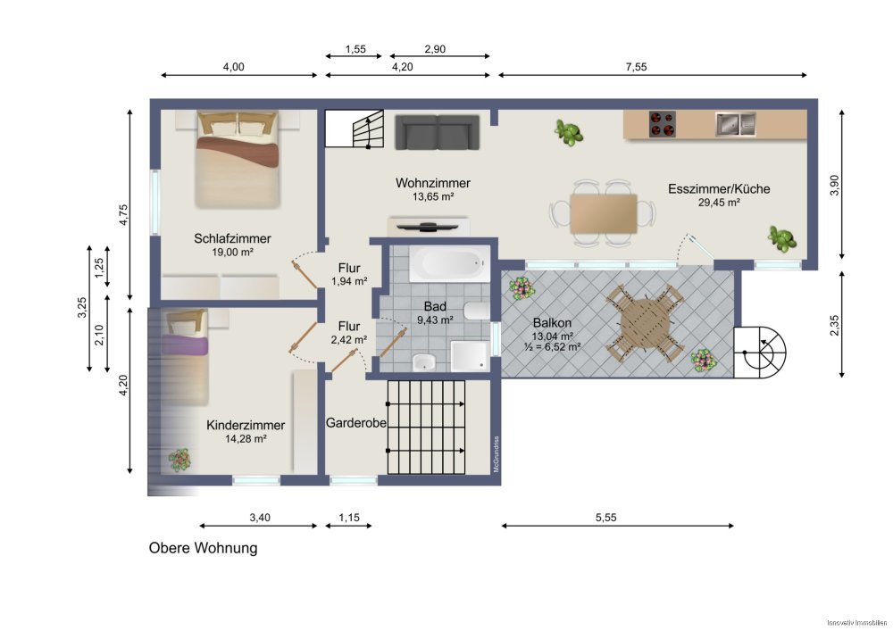 Grundriss Wohnung OG ( Möblierung abweichend)