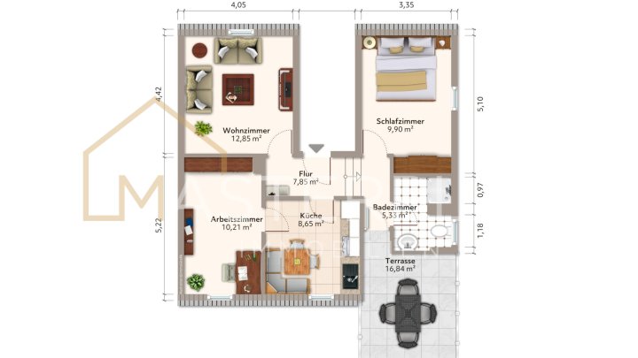 Renovierte Dachgeschosswohnung mit Dachterrasse und Garage