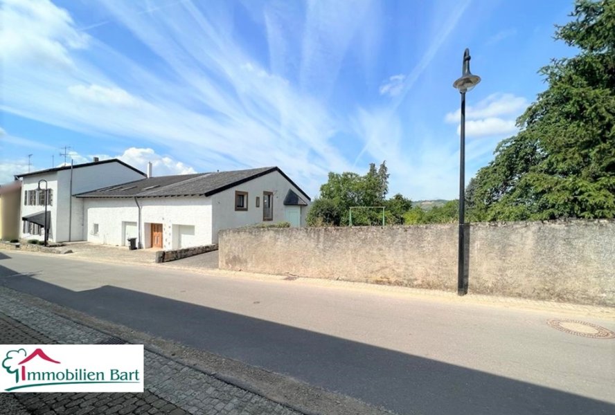 Vorderansicht: Haus + Anbau + Baugrundstücke