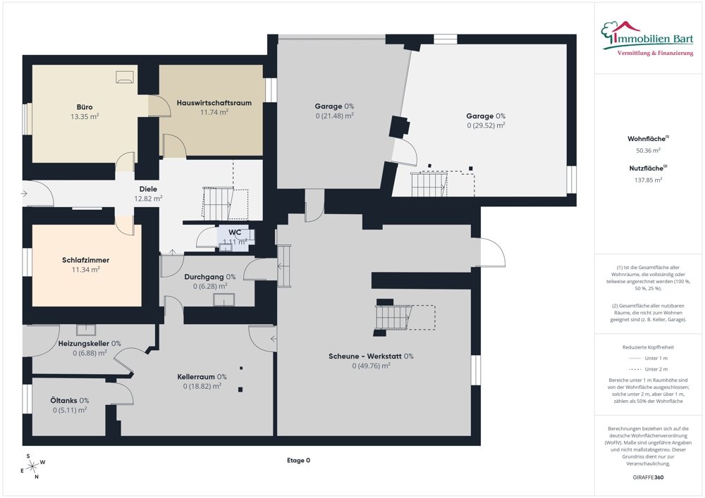 Erdgeschoss mit Garage und Scheune
